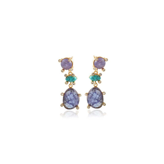 Multi Blue Gemstone Drop Silver Earring