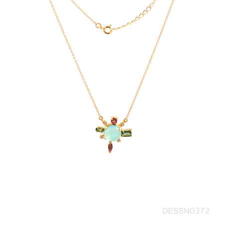 Multi color Gem Stones Silver Necklace with 925 Sterling Silver