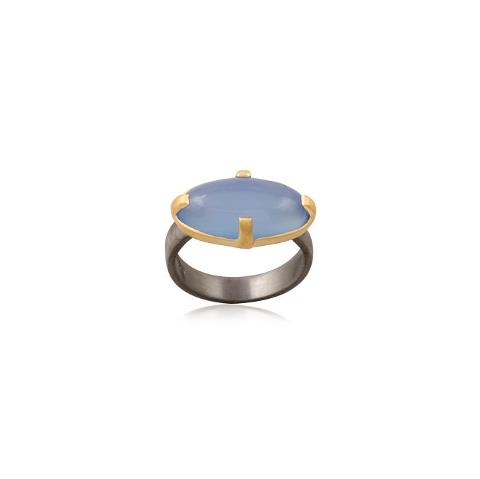 925 Sterling Silver Single  Stone 2-tone  Silver Ring