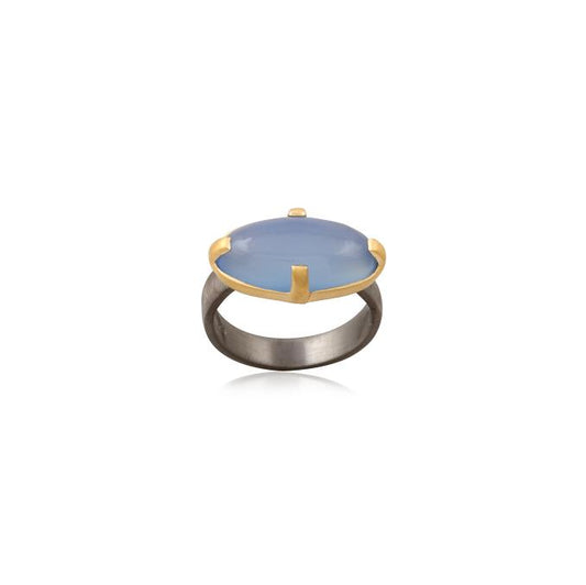 925 Sterling Silver Single  Stone 2-tone  Silver Ring