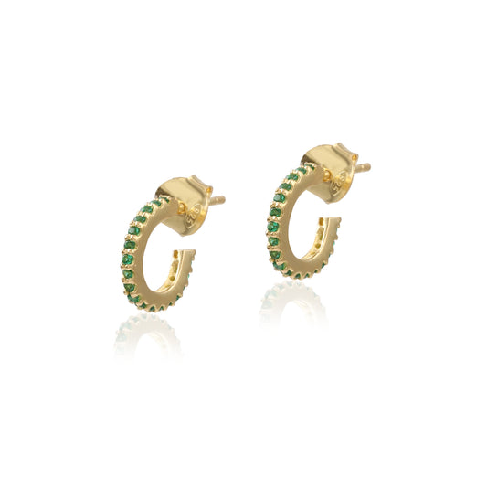 Designer Green Stone Huggie Hoop Gold Finish Jewellery for Elegant Everyday wear Earring