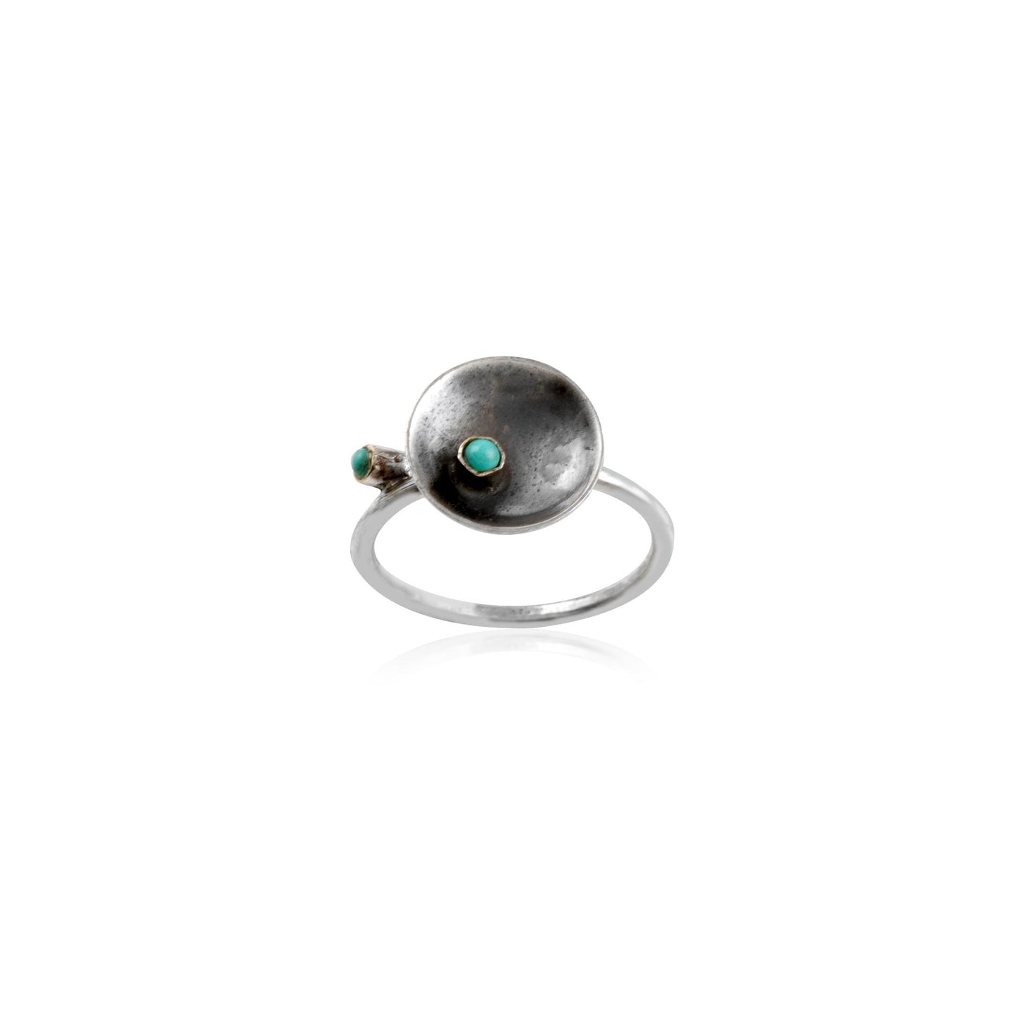 Disk Shape Turquoise Stone Ring With 925 Sterling Silver