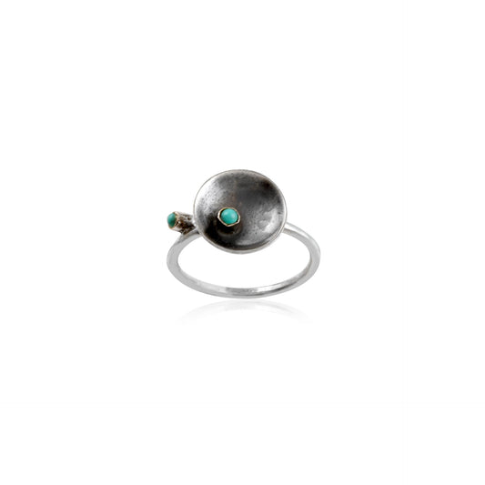 Disk Shape Turquoise Stone Ring With 925 Sterling Silver