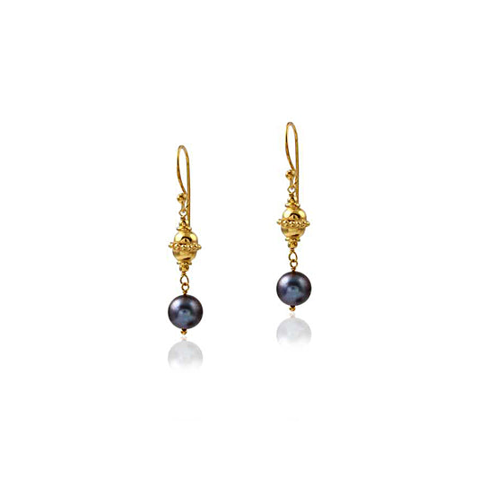 Grey Pearl Single Stone Pearl Drop Gold Shiny Silver Earring