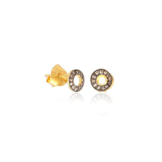 Classic White Stone Pave Open Circle Stud Earring In Gold Finish Earring