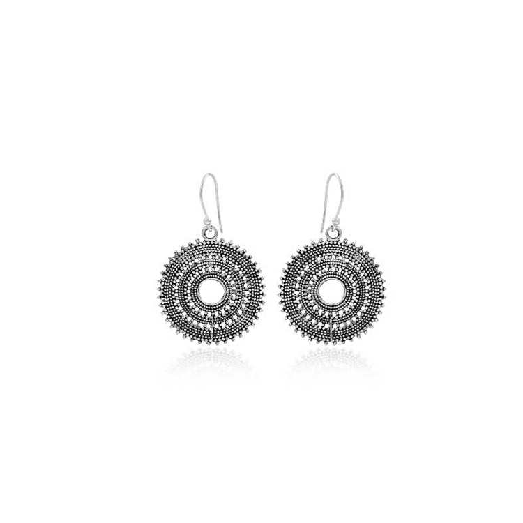 Oxidized Silver Tribal Mandal Round Dangle Handcrafted Ethnic Statement Jewellery Silver Earring