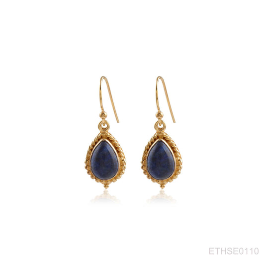 Ethnic Gemstone Gold Platted Silver Drop Earring for Women