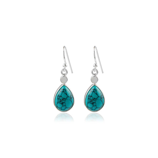 Bezel Multi Gemstone Hooked Silver Earring with 925 Sterling Silver