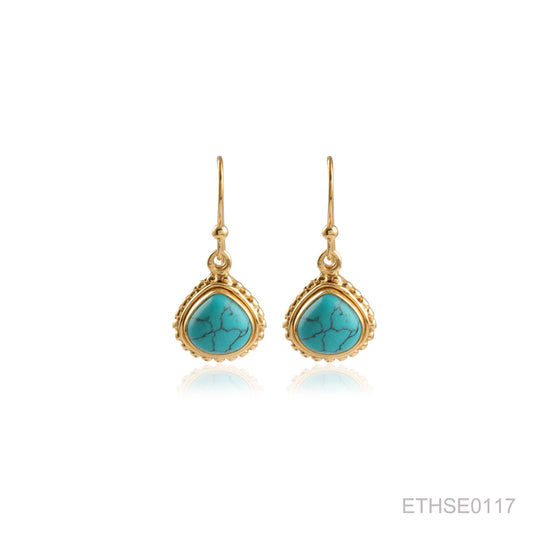 Turquoise Teardrop Hook Earring For Women Ethnic Jewellery Silver Earring