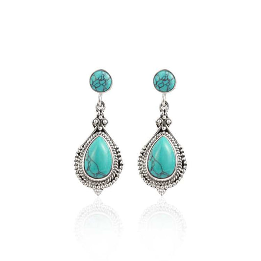 Turquoise Blue Stone Ethnic wear Jewellery Silver Shiny Earring