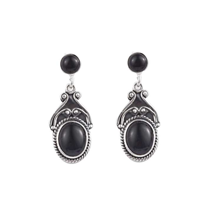 Ethnic Black Onyx Stone Drop Earring made with 925 Sterling Silver for Women
