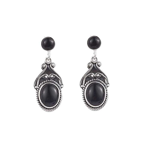 Ethnic Black Onyx Stone Drop Earring made with 925 Sterling Silver for Women