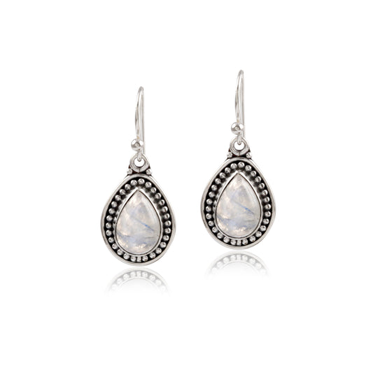 Teardrop Beaded Frame Ethnic Jewellery Silver Earring