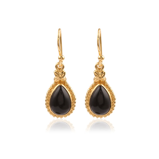 Oval Shaped Black Onyx Ethnic wear Traditional Gold Shiny Jewellery Silver Earring
