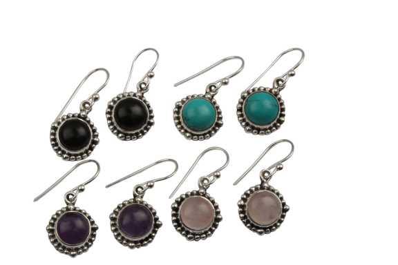 Turquoise Single Stone Round Beaded Ethnic Style wear Silver Earring