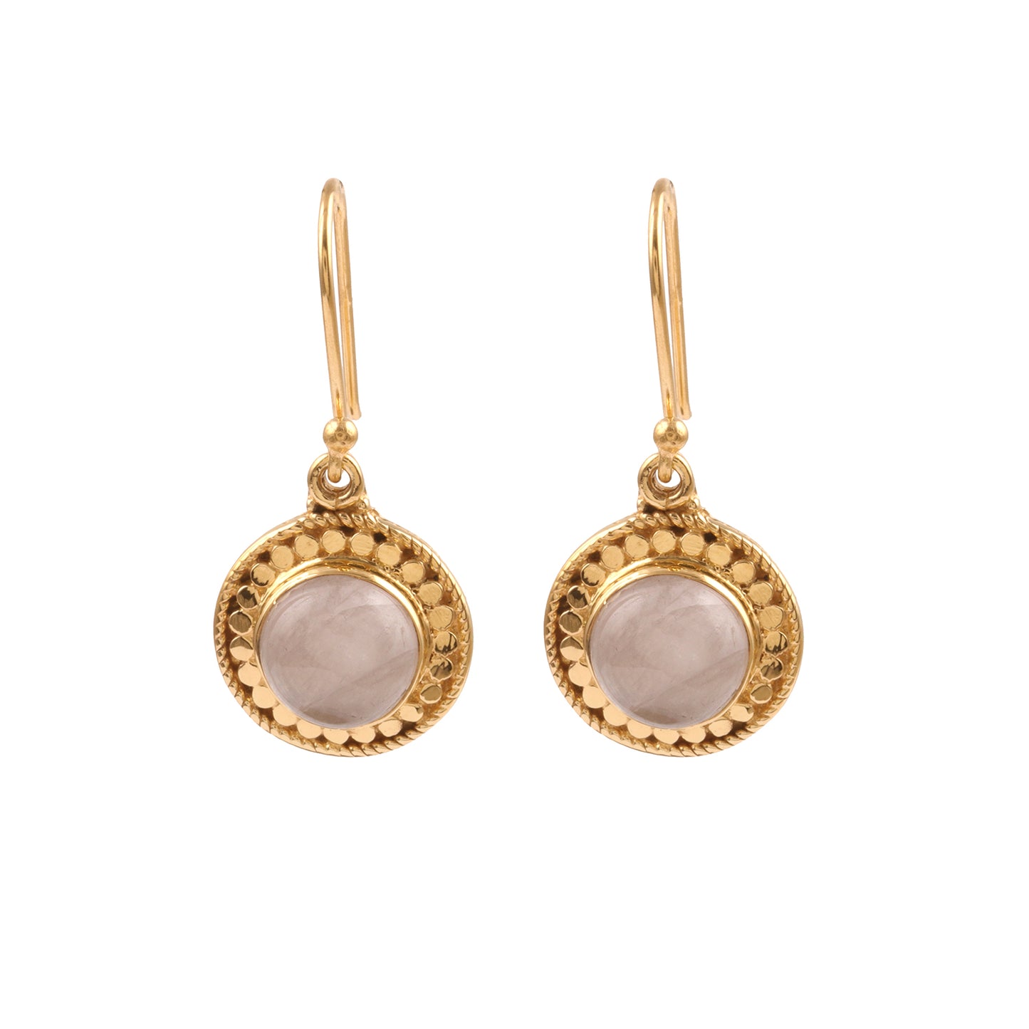 Moonstone Oval Beaded Gold Plated Drop Silver Earring