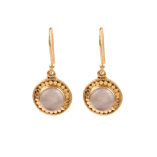 Moonstone Oval Beaded Gold Plated Drop Silver Earring