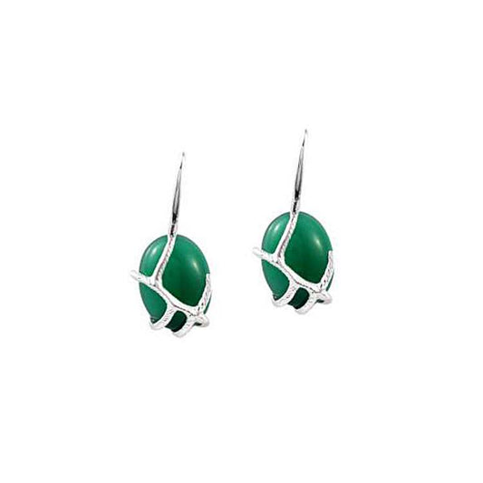 925 Sterling Silver Green Onyx Stone Earring