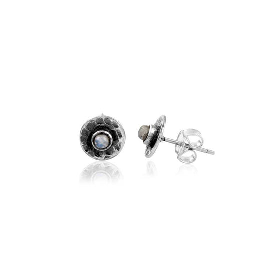 Disk Single Stone Oxidised Gold Shiny Silver Earring