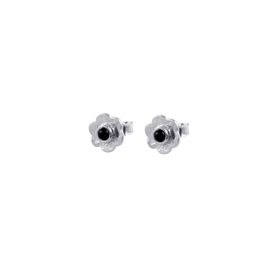 Disk Floral Single Stone Shiny Silver Earring with 925 Sterling Silver