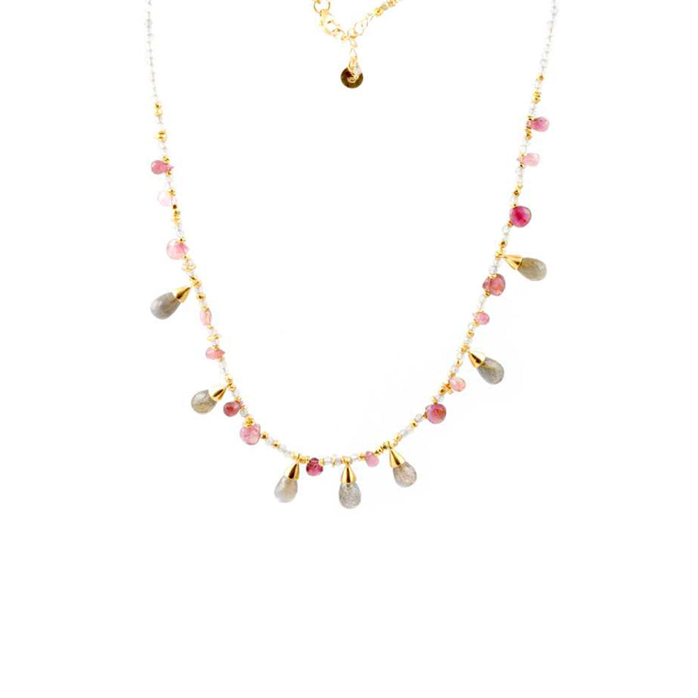 Multi Gemstone Beaded Silver Necklace