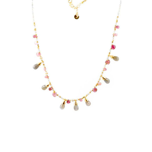 Multi Gemstone Beaded Silver Necklace