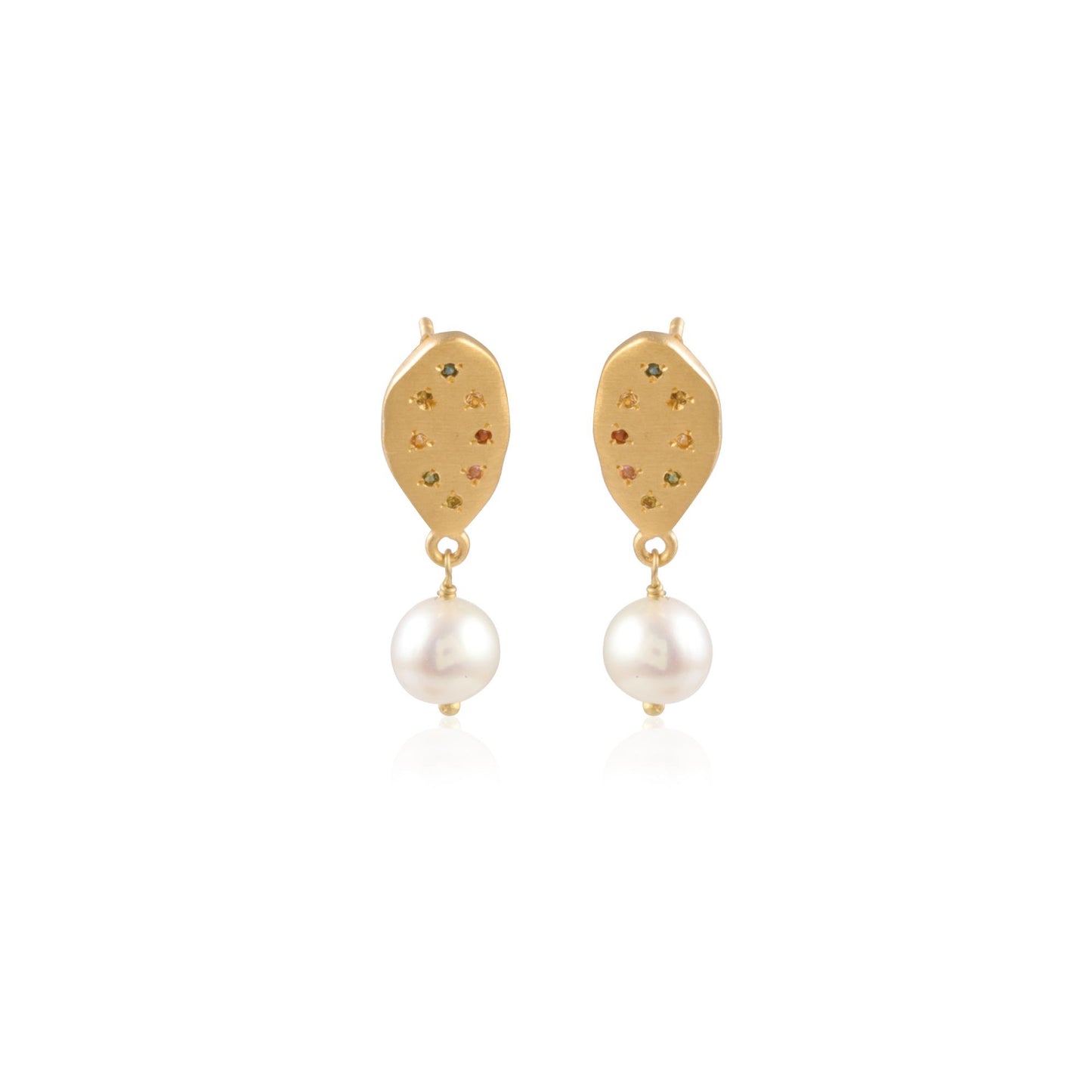 Gold Finish Leaf Stud Earring with Pearl Drop Silver Earring