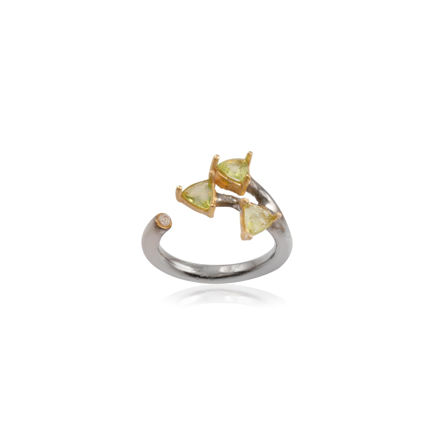 925 Sterling Silver Multi Gem Stone 2Tone Silver Ring