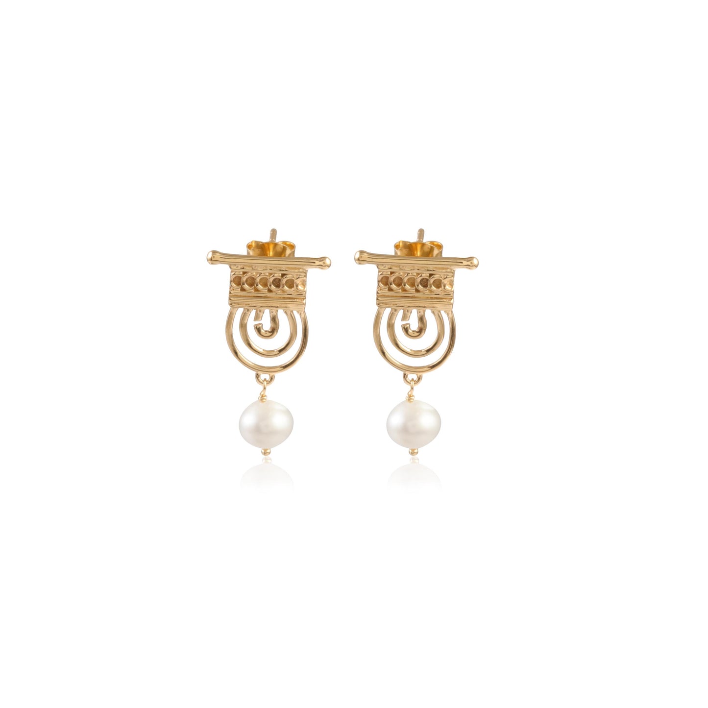 Gold Finish Traditional Design Dangle Stud Silver Earring