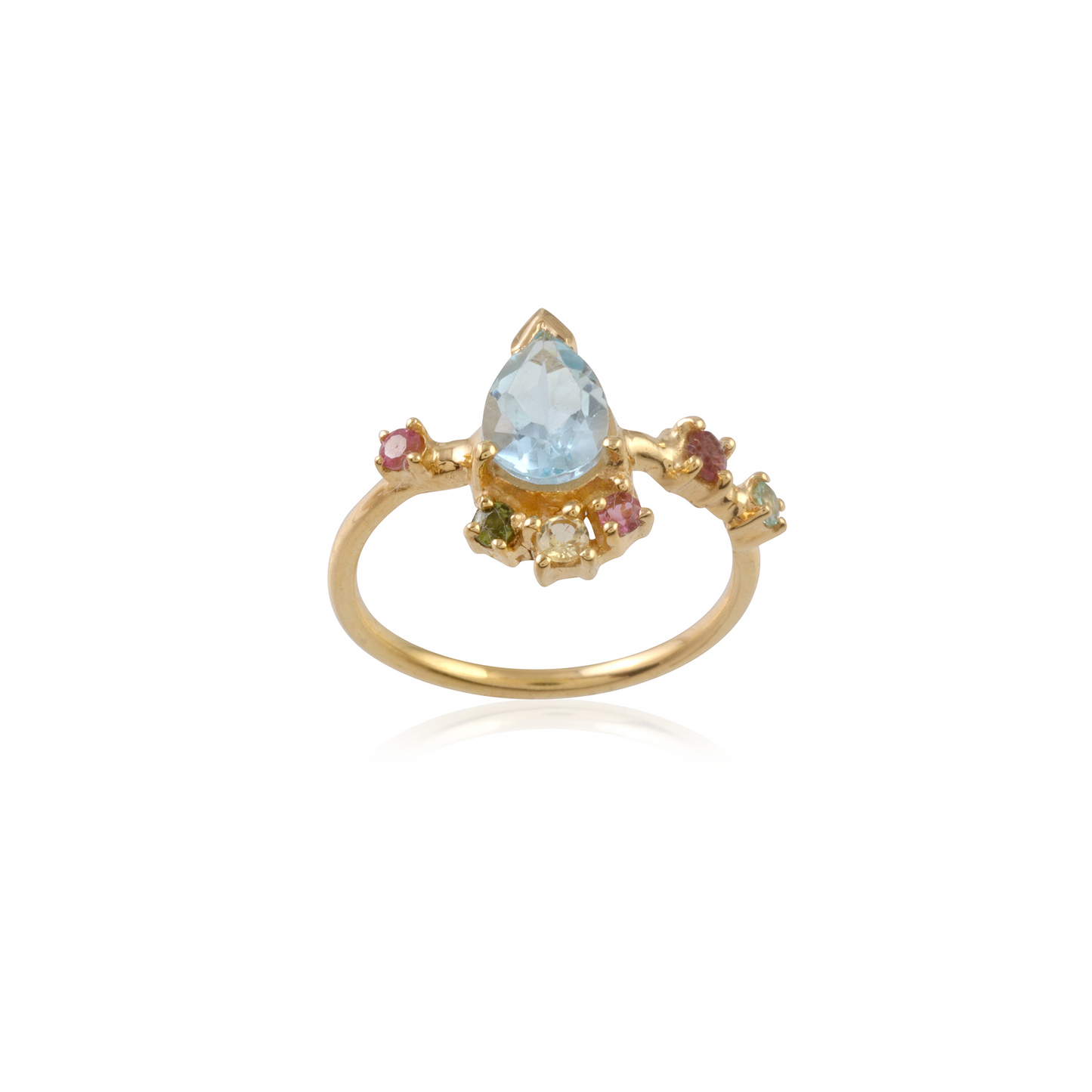 925 Sterling Silver Multi Gem Stone  Silver Ring