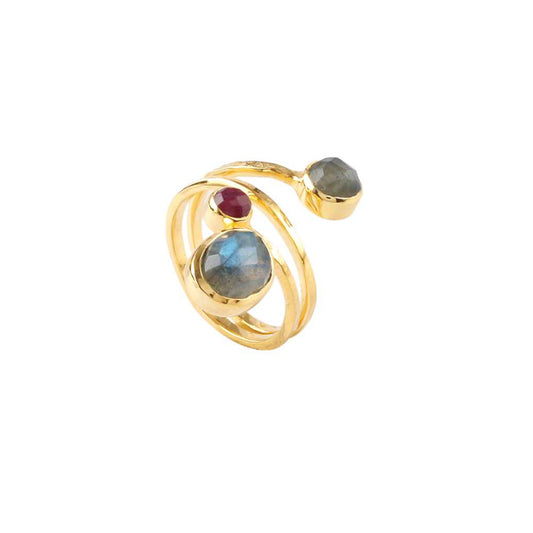 Multi Gem Stone Silver Ring with 925 Sterling Silver