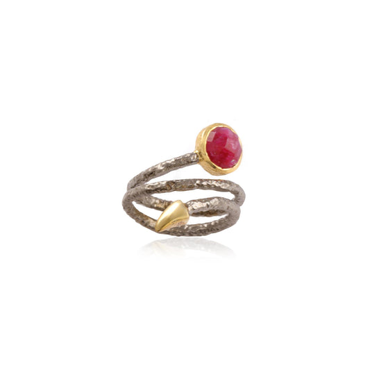 Spiral Band Silver Ring with Gemstone & 925 Sterling Silver