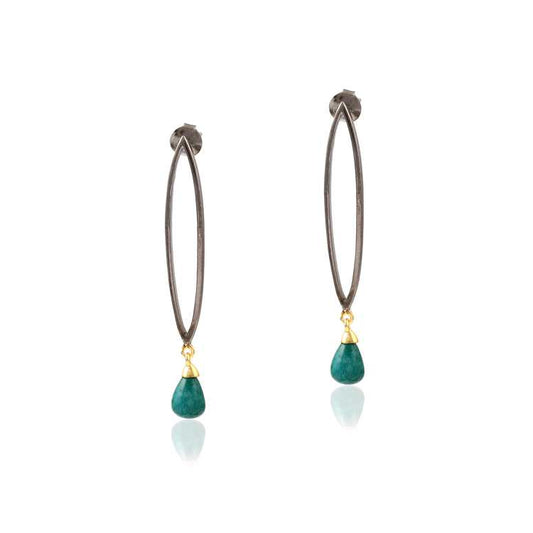 925 Sterling Silver Ethnic Emerald Stone Hoops Earring