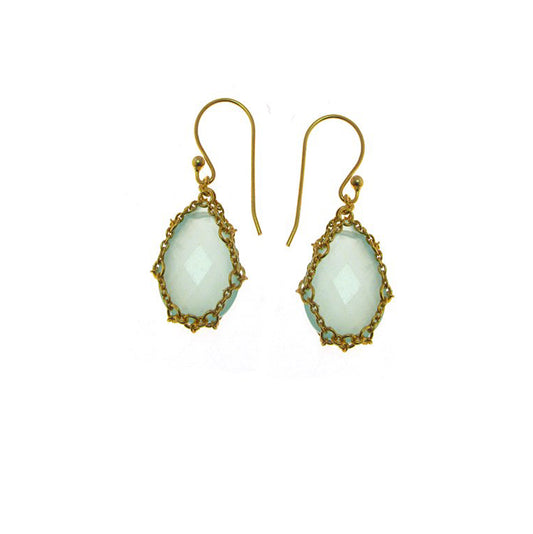 Aqua Bezel Stone Gold wire Shiny Gold 925 Sterling Silver Earring
