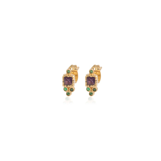 Elegant Gold Plating Green Colour Multi Stone Silver Earring for Women