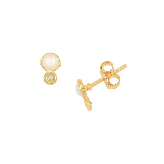 Double Circle Clear Stone  Gold Stud Earring with Secure Push Back Silver Earring