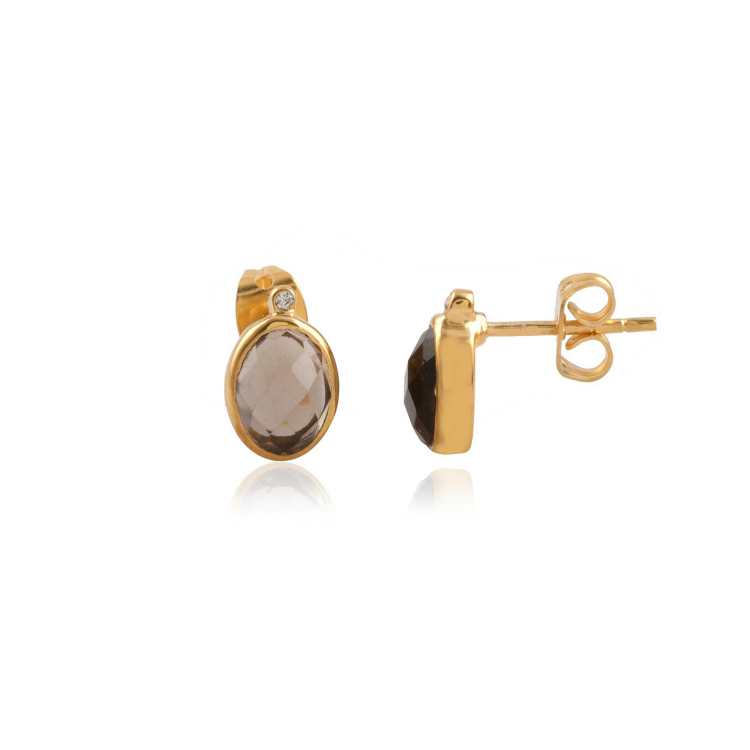 Elegant Oval Bezel Set Stud Earring in Gold Finish Silver Earring