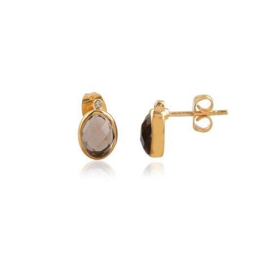 Elegant Oval Bezel Set Stud Earring in Gold Finish Silver Earring