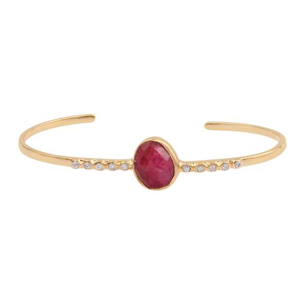 Classic Open Band Silver Gemstone Bangle