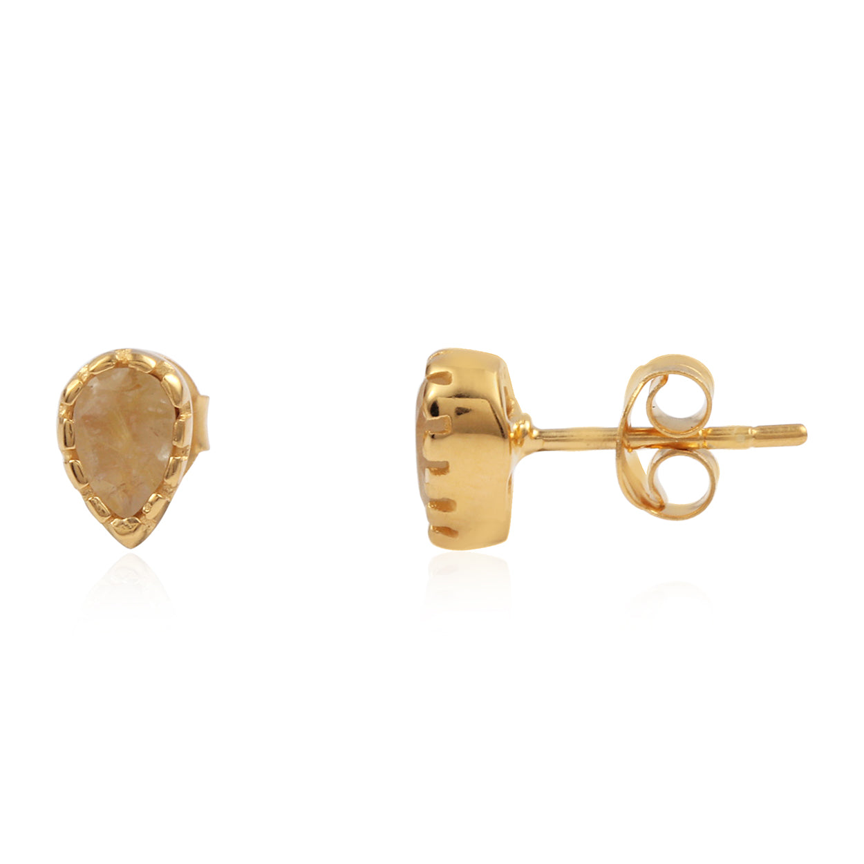 Natural stone Teardrop Stud Earring In Gold Bezel Setting Jewellery for Women