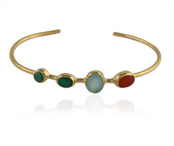 Modern Bazel style Multi Gemstone Silver Bangle