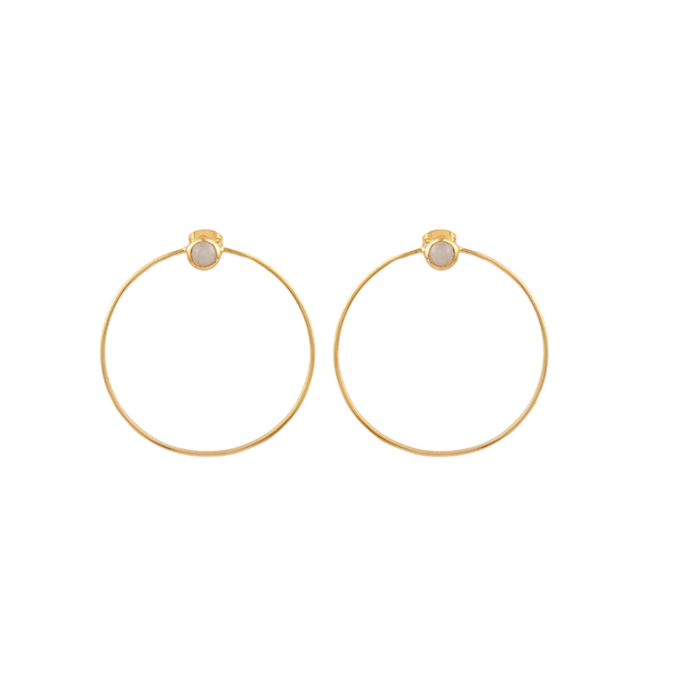 Large Gold Plated Silver Hoops Earring With Gemstone
