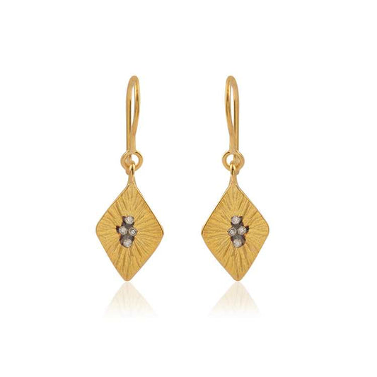 Elegant Gold Tone with Gemstone Engraved Gold Shiny Silver Earring