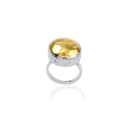 Hammered Textured 925 Silver Ring With 2Tone Plating