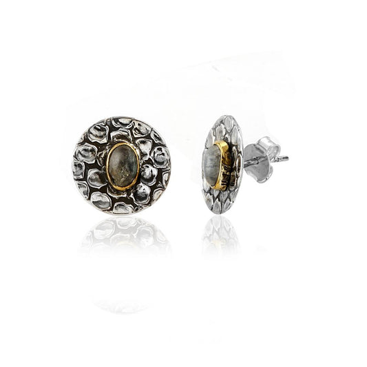 Ethnic Disk Shape Gemstone Silver Earring made with 925 Sterling Silver