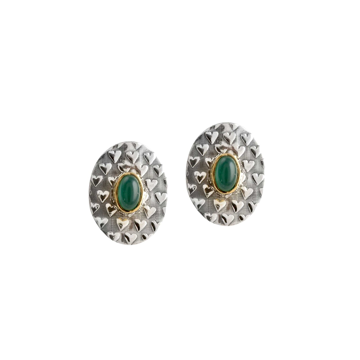 Green Onyx Gemstone Two-Tone Silver Earring for women