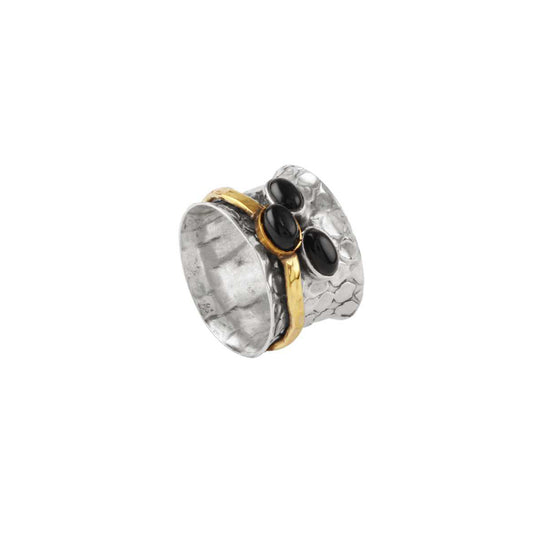 Ethnic Style Spinner Silver Band Ring with Multi Gemstones