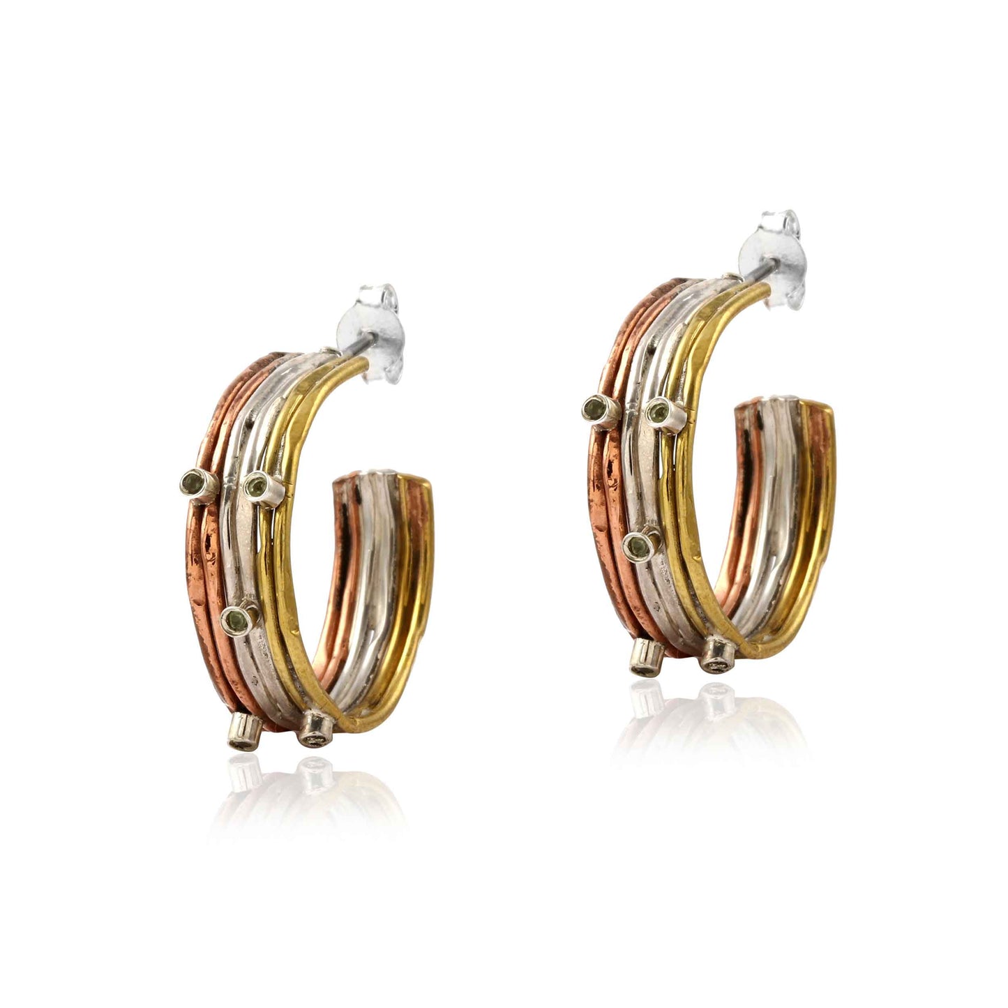 Gemstone 2 Tone Silver Hoops Earring  made with 925 Sterling Silver