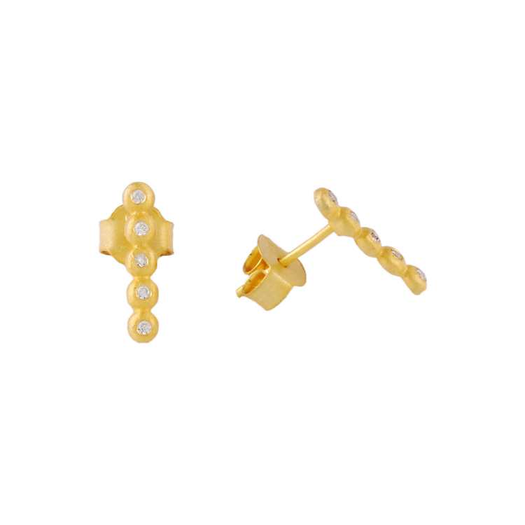CZ-Geometric Cluster Minimal Diamond Look with Push back in Gold Finish Earring