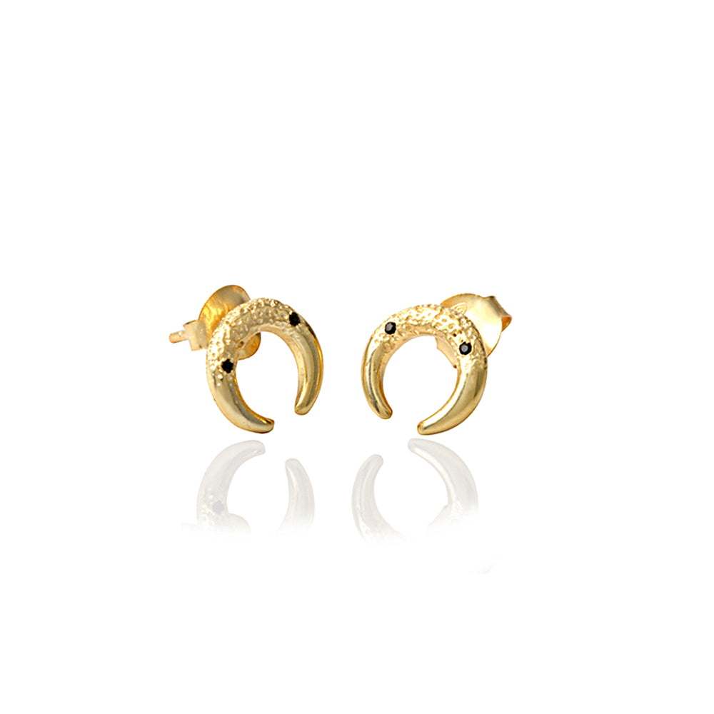 Elegant Gold Plating Black Zircon Cut Stone Hoop Gold Shiny Earring